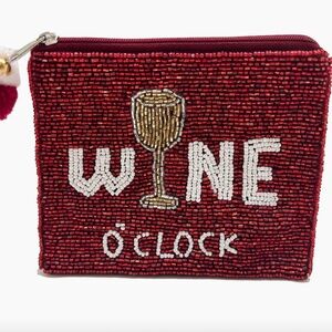 Handmade “Wine O’Clock” beaded coin pouch from India